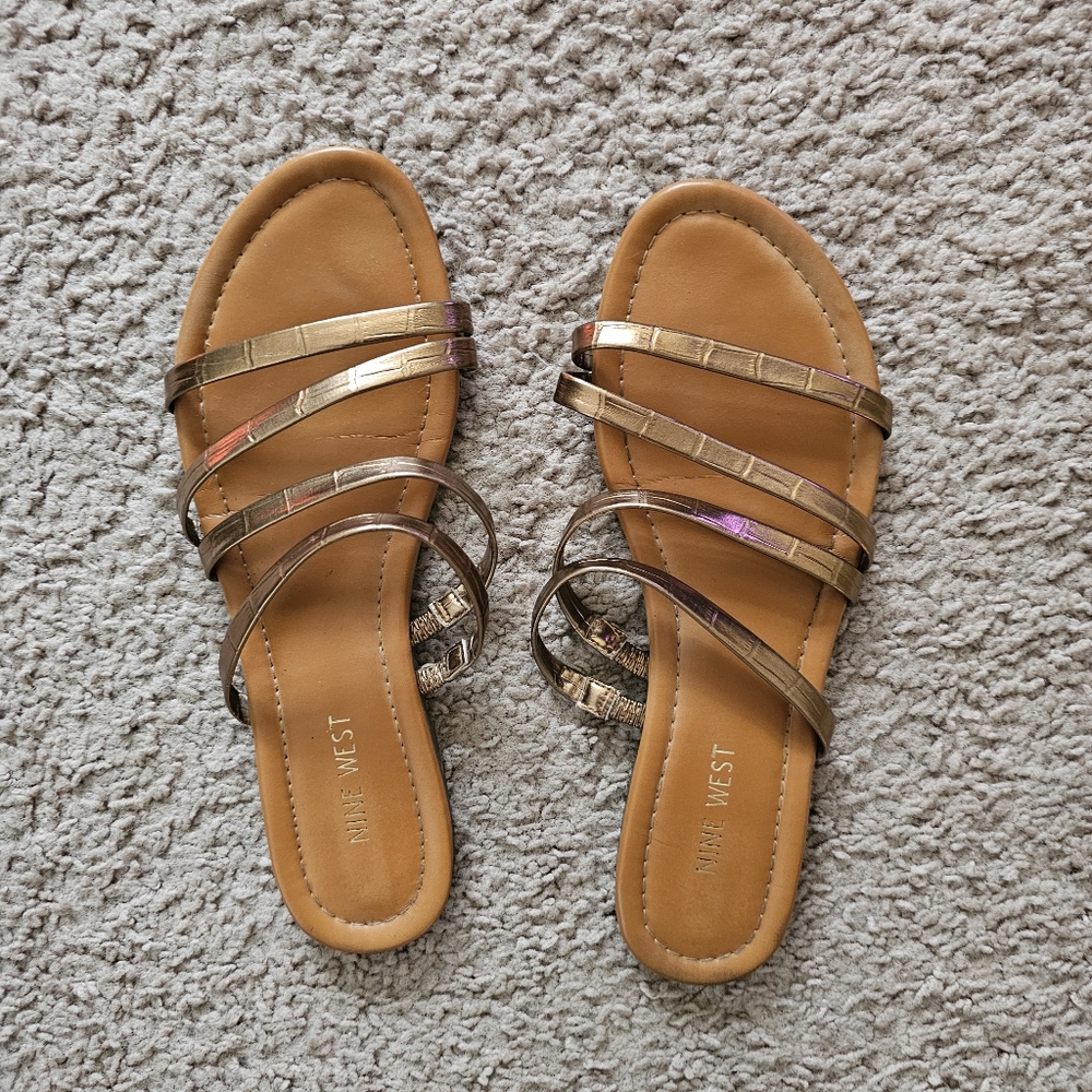 Nine West bronze strappy slide sandals 8.5